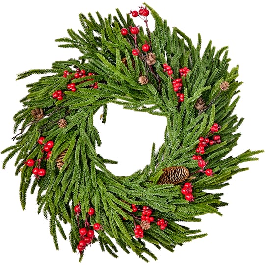 Worth Imports 22" Norfolk Pine & Berry Artificial Christmas Wreath